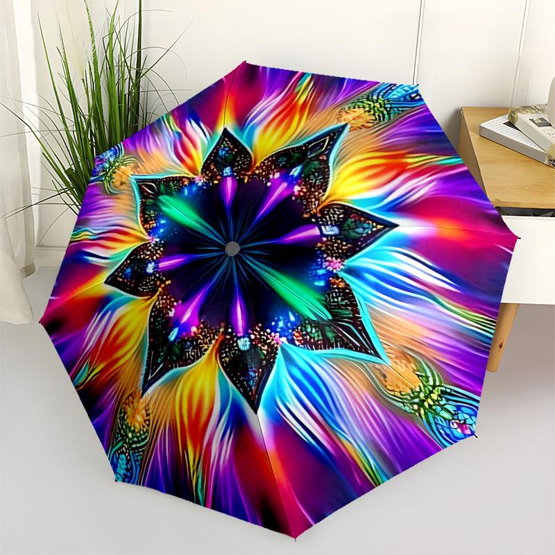 1pc Psychedelic Kaleidoscope Automatic Folding Umbrella - Portable Collapsible Design, 8-Rib Iron Frame yy251209057