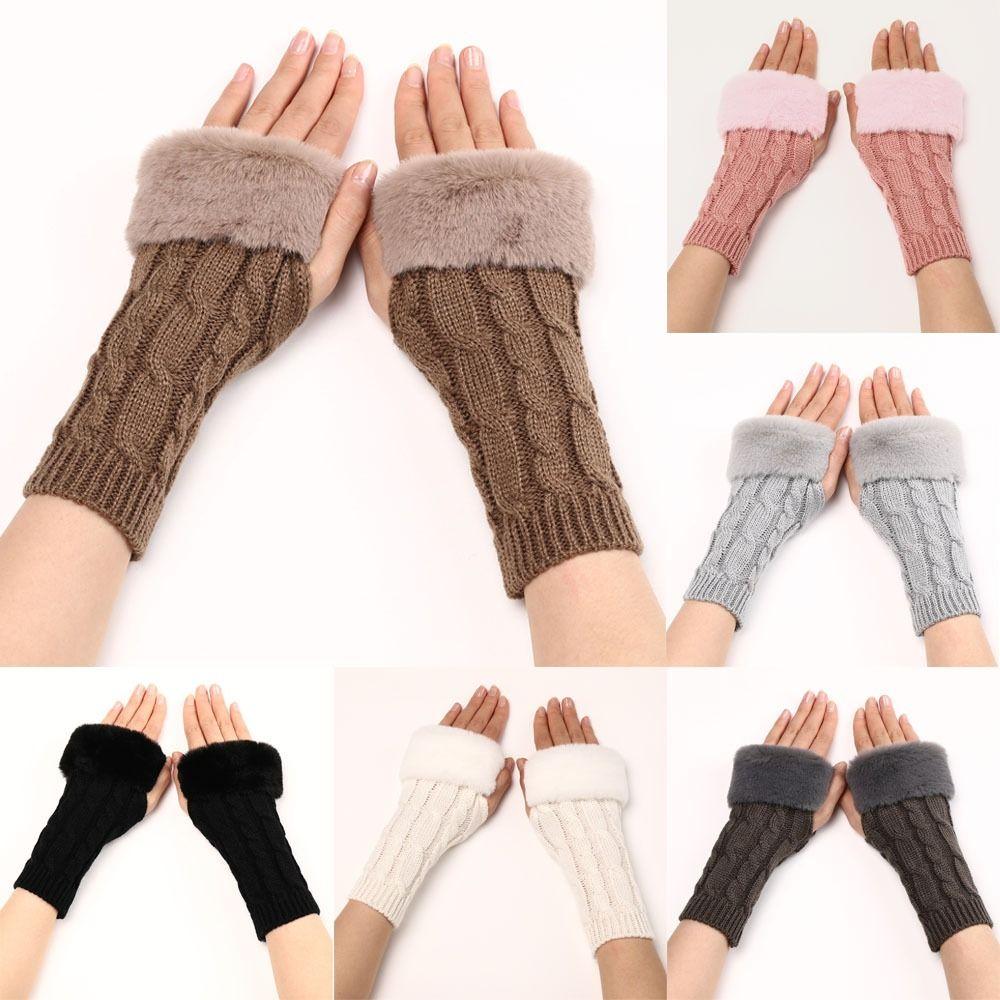 Faux Rabbit Hair Knitted Gloves Fingerless Winter Mittens Japanese Plush Gloves Women Girls