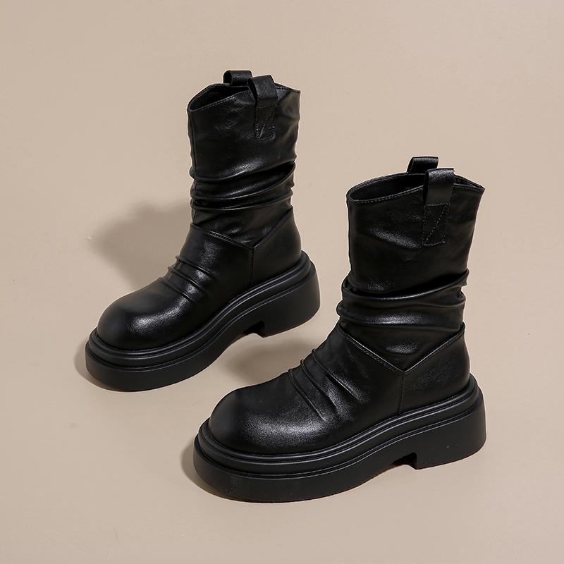 Flats Platform Women Ankle Boots Pleated Designer 2025 Trend New Shoes Boots Winter Chelsea Goth Party Woman Botas Mujer