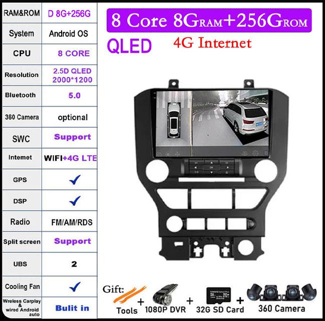 9 Lnch Android 14 For Ford Mustang 6 VI S550 2014 - 2021 Car Radio Multimedia Video Player Navigation GPS Stereo Auto 4G+WIFI