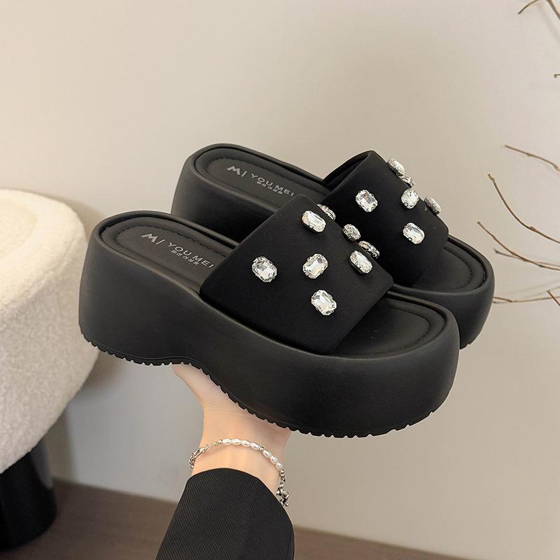 Thick Bottom Women's Slippers 2025Summer New Open Toed Slippers Fashion Casual Platform Sandal Luxury Rhinestone Women Sandalias