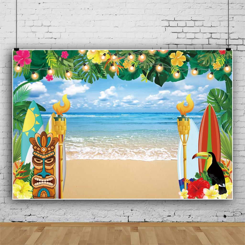 Summer Hawaii Beach Backdrop Tropical Flowers Aloha Luau Sea Surfboard Holiday Party Birthday Photography Background Decor Props