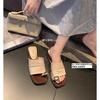 Grape mother, the same French metal buckle fold width one-word set, toe slope heel sandals square head casual versatile cool slippers