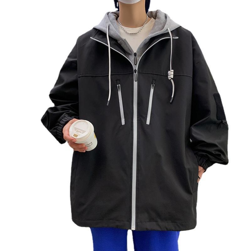 New Men's Spring Retro Hong Kong Style Jacket Fake Two-piece Student Trendy Brand Couple Jacket Top