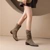 French Vintage Western Women's Boots Soft Leather Chunky Heel Mid-Calf Short Booties Spring Autumn New Style Retro Cowboy Boots
