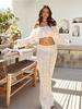 Sexy Knit One-neck Long Sleeve Short Top Drawstring Half Skirt Beach Two-piece 2025 Women Summer Swimsuit Cover Up Chic Set K172