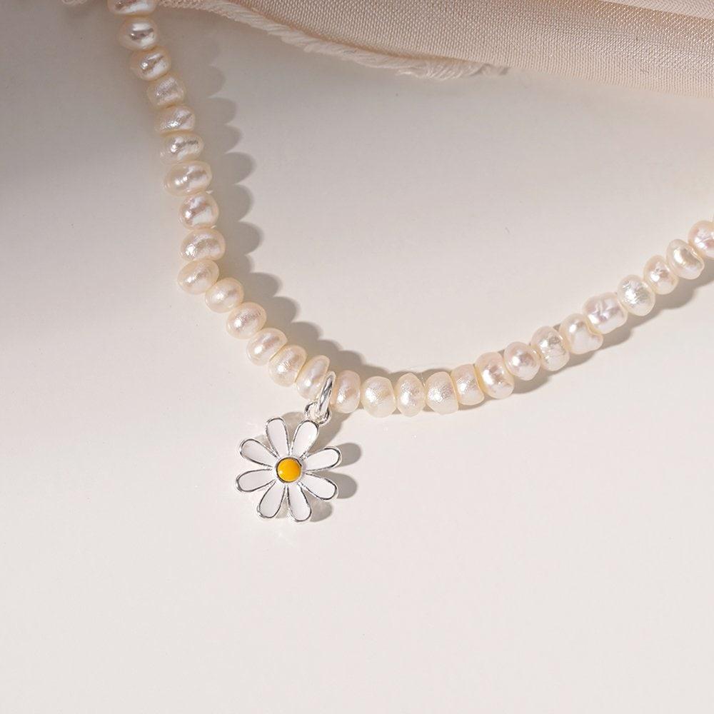 925 Silver Noah Daisy Natural Freshwater Pearl Necklace W