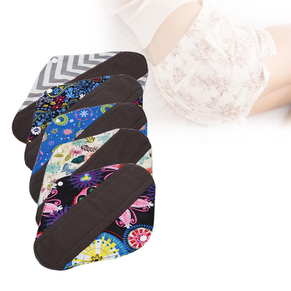 1PC Charcoal Bamboo Cloth Reusable Washable Menstrual Pads Mama Sanitary Panty Towel 5 Colors