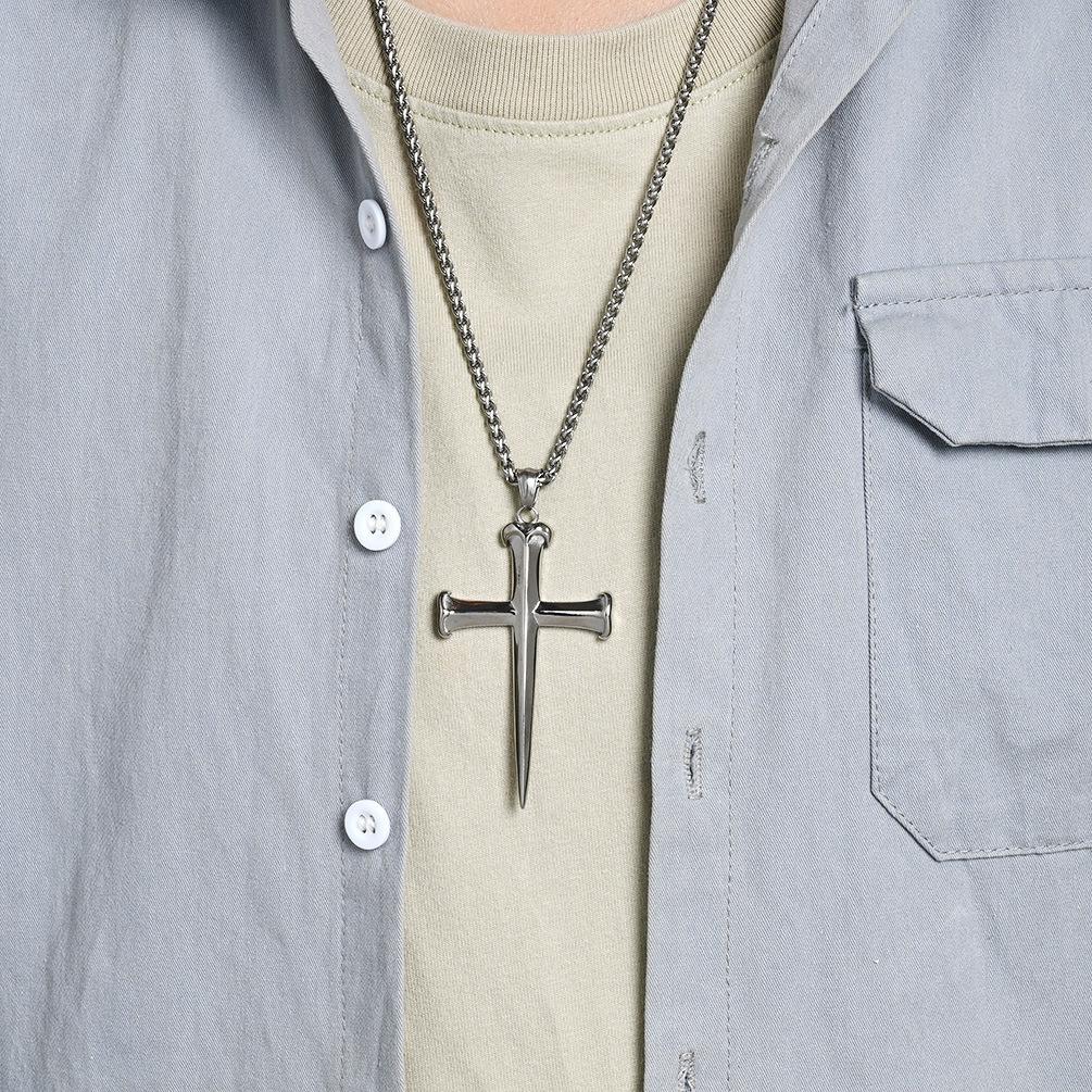 Vintage Punk Stainless Steel Cross Pendent Necklace for Men Gold Plated Jewelry