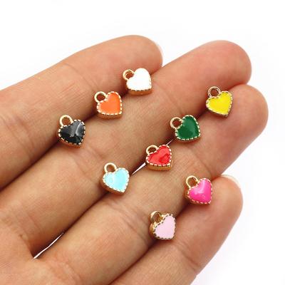 50Pcs 7x8mm Small Colorful Alloy Heart Charms Cute Love Pendants For DIY Bracelet Necklaces Jewelry Making Accessories