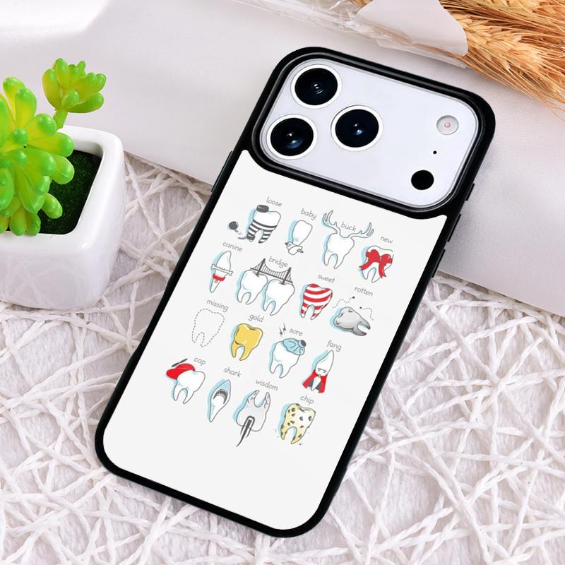 Dentist Tooth Pattern Phone Case for iPhone 17 Air 16 15 11 12 14 13 Pro Max Shockproof Cover