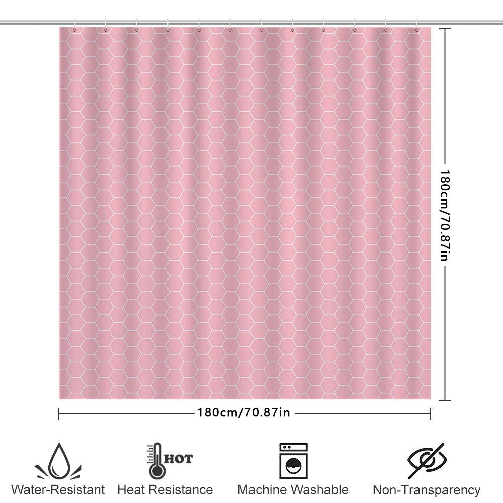 Soft Pink Hexagon Shower Curtain Bath Decor For Home Decoration Polyester Water-Resistant Bath Cover 72X78 Inches (183Cm X 198Cm