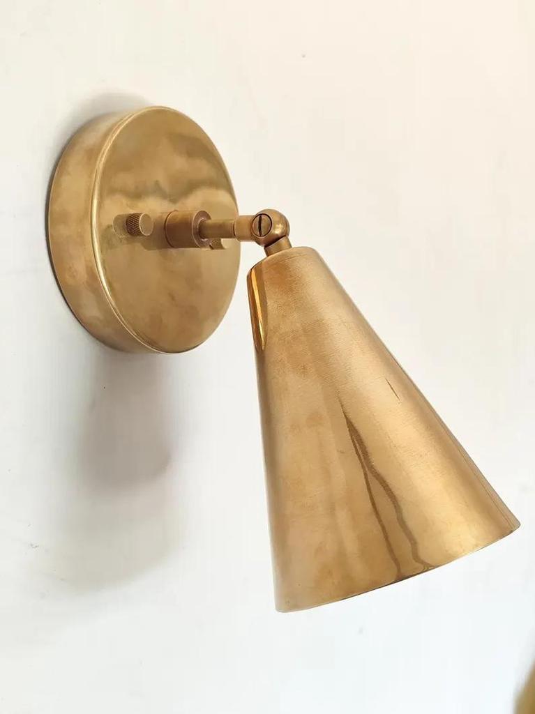 Light Raw Brass Wall Sconce Light | Italian Wall Scone Lamp | Cone Wall Lamp Scone | Mid Century Wall Scone Fixture