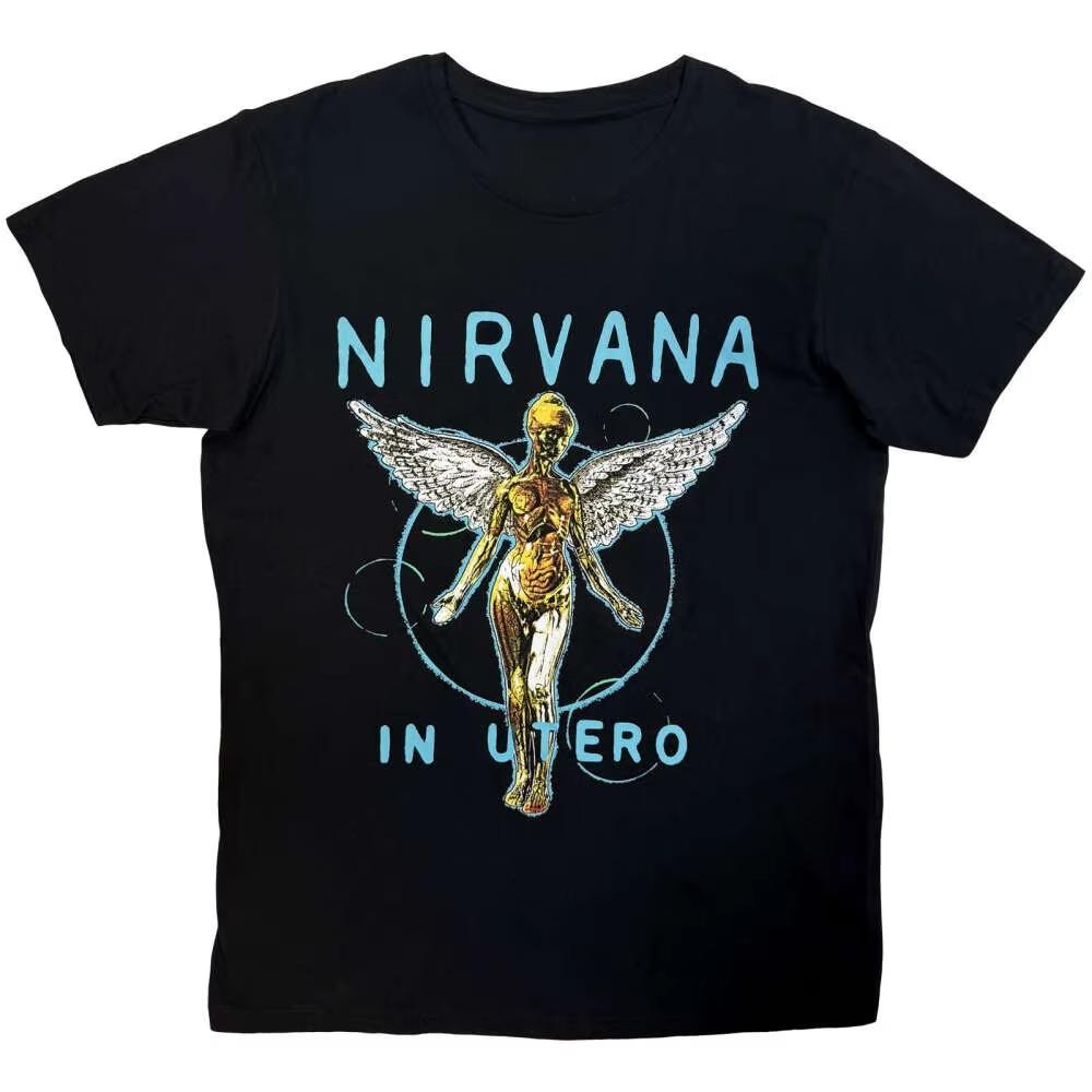 Nirvana Black Cotton Unisex Tshirt 2026 Summer New Oneck Loose Shirt Y2k Grunge Hiphop Style Unisexs Soft Short Sleeve Shirt
