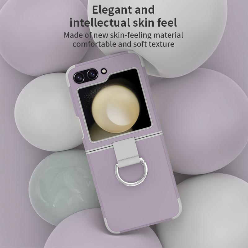 Electroplating Silicone Soft Anti-Drop Phone Case for Samsung Galaxy Z Flip 5 Flip5 5G Ring Hard Shell Shockproof Cover