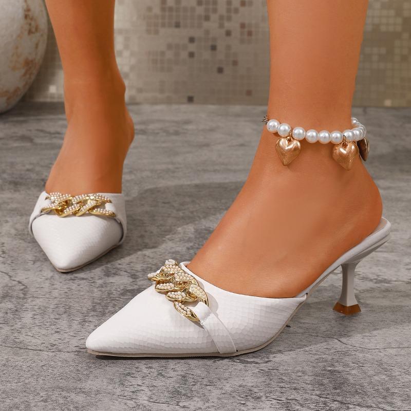 Women's Summer Stiletto Closed-Toe Slip-On Mule Sandals, High-Heel European Style, Available In Large Sizes.