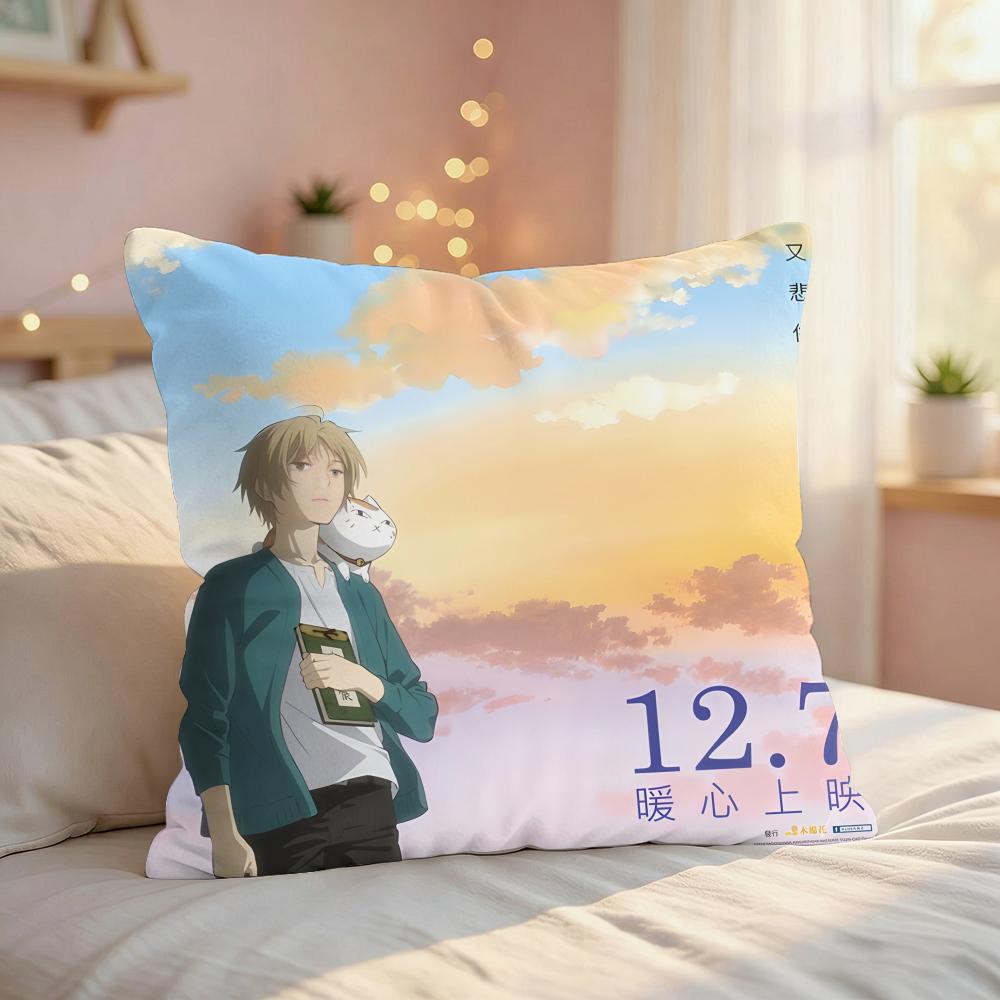 NNatsumes Book Of Friends Cushion Cover Silky Short Plush Invisible Zipper Dustproof Sofa Pillow Case For Home Decor