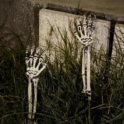 1/6 Stück Skelett Knochen Garten Erdspieße Totenkopf Kopf & Hand für Halloween Haus Hof Erdspieß Feiertagsparty Dekoration Geisterhand