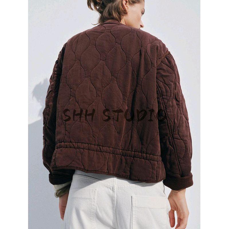 Summer New Women clothes Lyocell Blended Long sleeve Half-high Collar Short down jacket Jacket 4088043