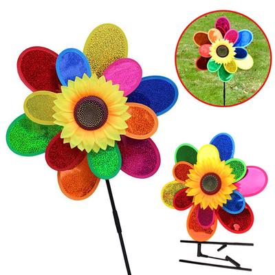 Mulino a Vento Girasole Colorato a Doppio Strato Giocattoli Fai da Te per Bambini Giocattoli da Esterno Decorazione Giardino Cortile