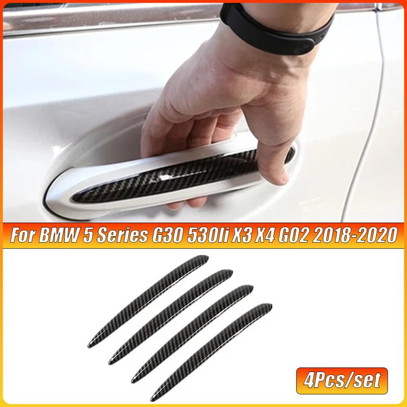 4Pcs/set ABS Car Door Handle Molding Cover Trim Carbon Fiber Look for BMW 5 Series G30 530li X3 X4 G02 2018- Exterior Parts