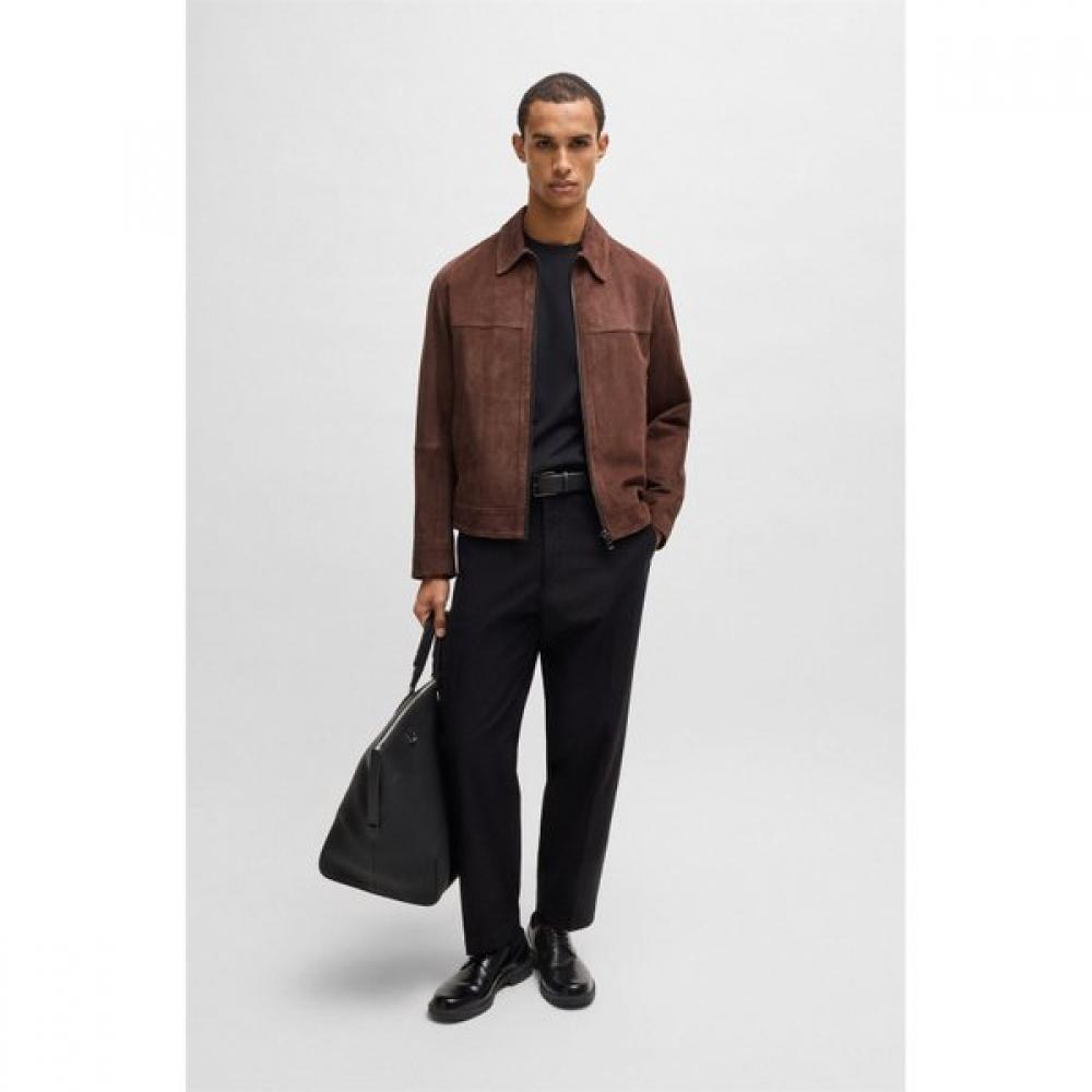 BOSS Regular Fit Soft Suede Jacket Zip Front Dark Brown 50528014204 