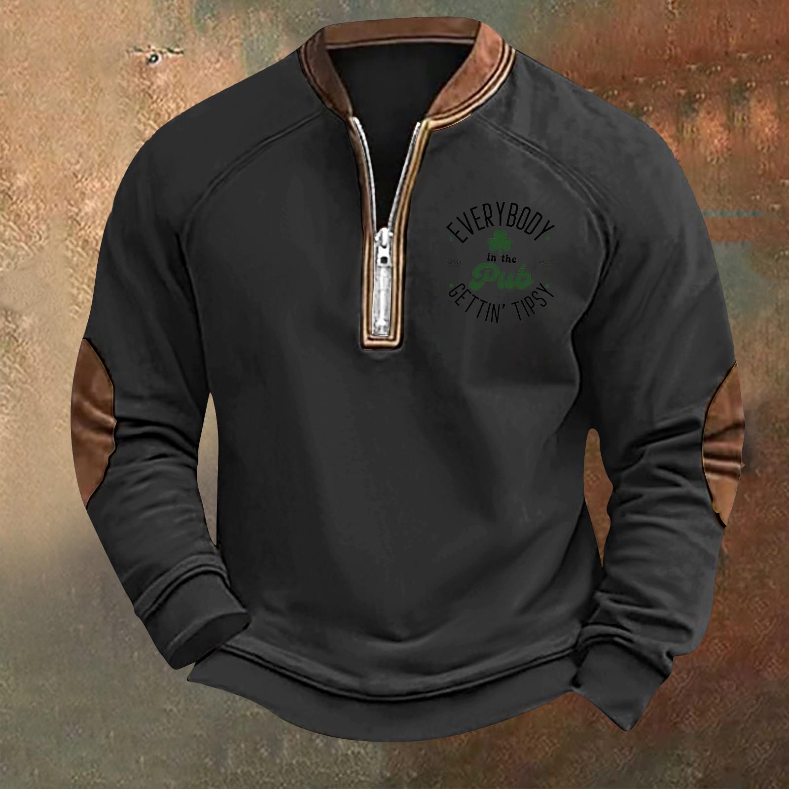 

Мужская ул.. День Патрика Винтаж Повседневный Свитшот на молнии Повседневный Топ для активного отдыха S чёрный