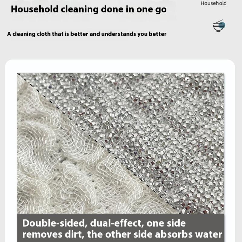 2Pcs Double-Side Reusable Washcloth Wiping Rag Steel Wire Washin Cloth Microfiber Dishcloth Non-Stick Oil Kitchen Cleaning Cloth