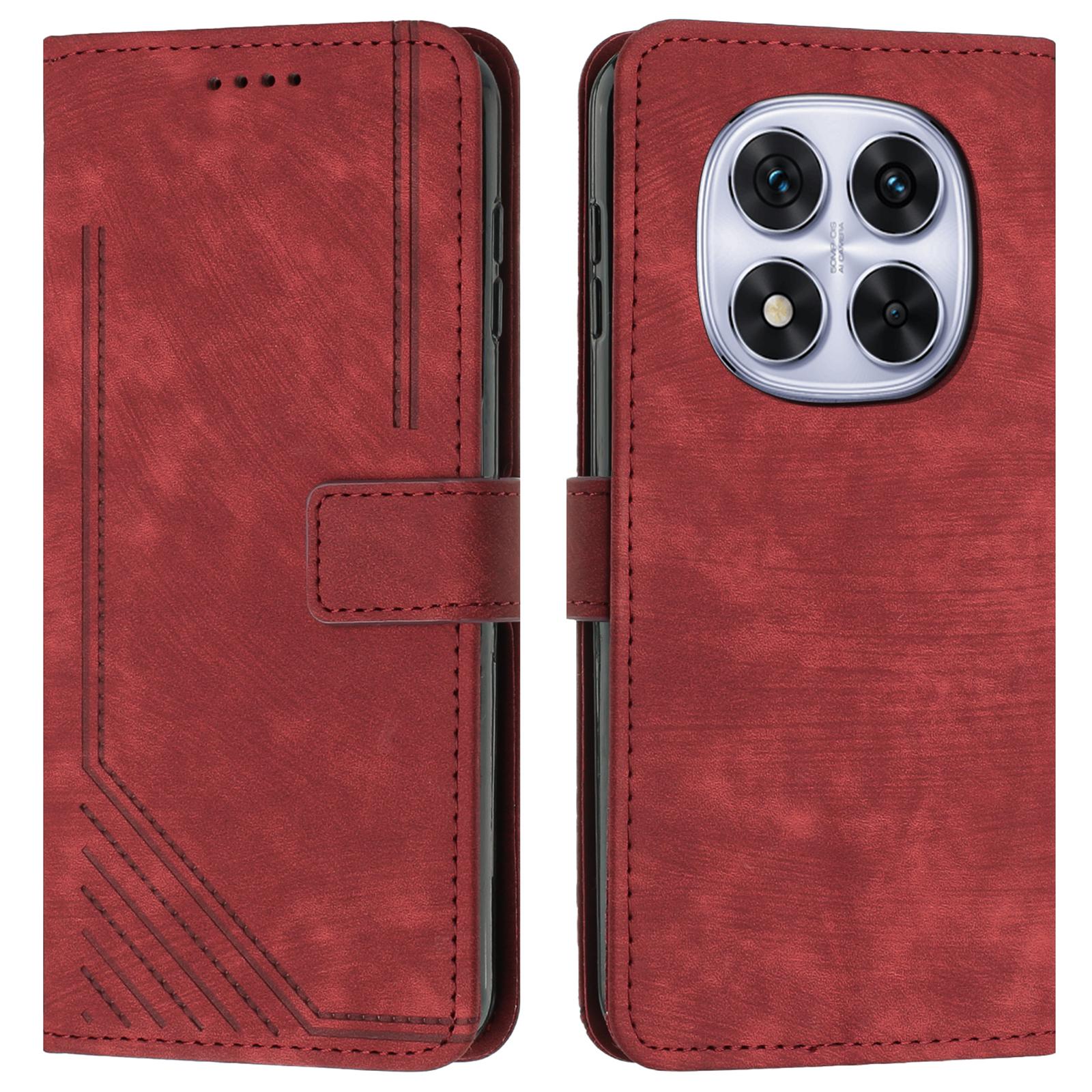 

Для Xiaomi Redmi Note 14 Pro+ 5G/Note 14 Pro 5G/Poco X7 5G Чохол Шкіряна Обкладинка для Телефону з Тисненими Лініями Складна Підставка Red