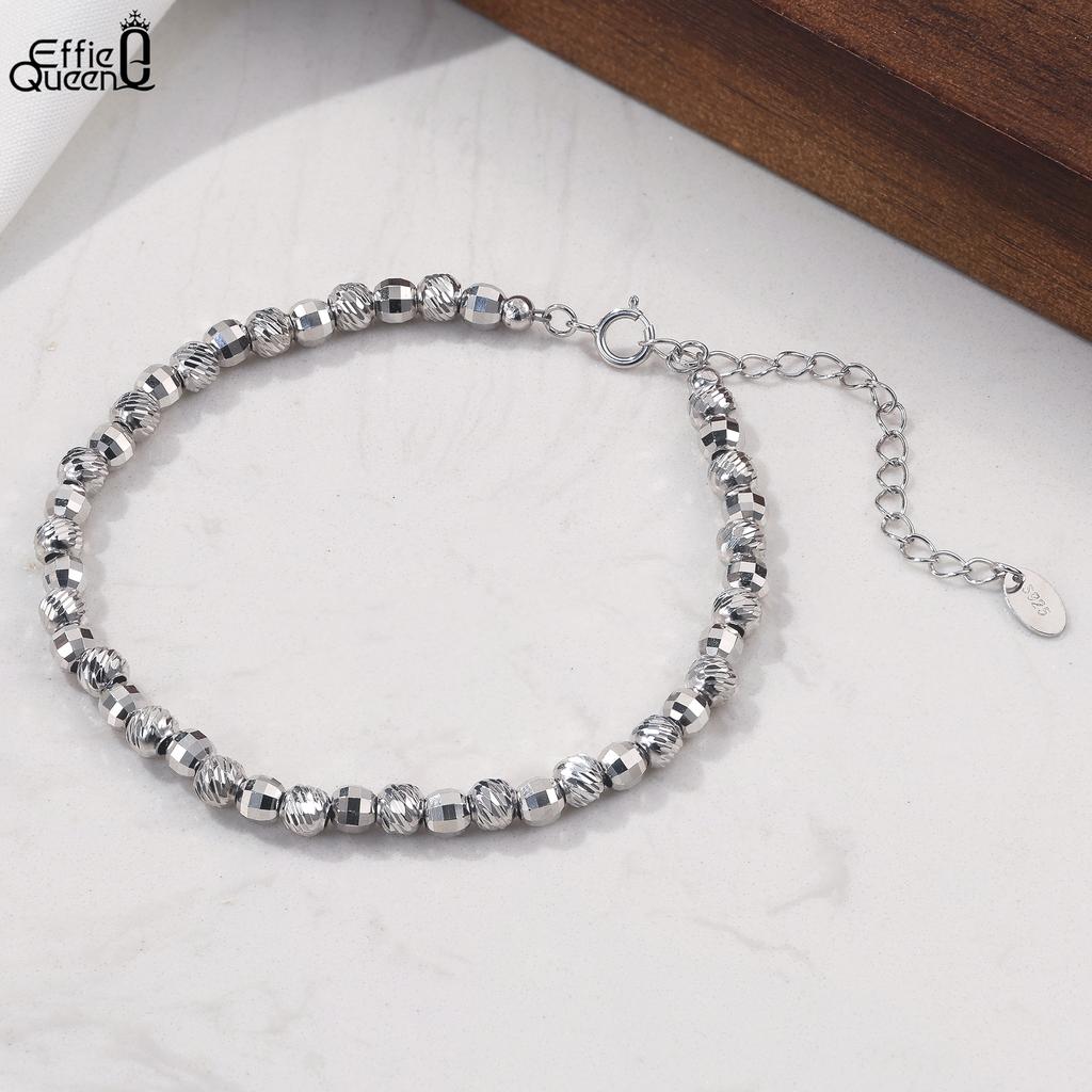 EFFIE QUEEN Classic Design 4mm Beads Bracelet Genuine 925 Sterling Silver Women Simple Dainty Beaded Chain Bangles Jewelry GAB01