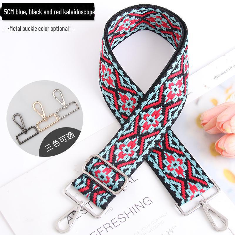5CM Adjustable Multi-Color Women's Bag Strap - Kaleidoscope Pattern, Wide, Cross-Body