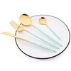 24Pcs Mint Gold Dinnerware Set Knife Fork Coffee Spoon Cutlery Western Stainless Steel Tableware Flatware Kiechen Silverware