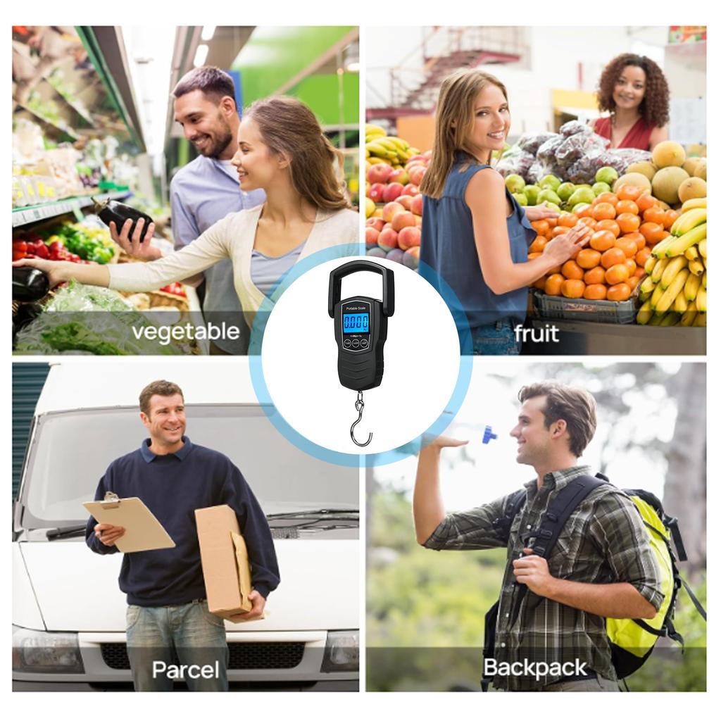 Bilancia digitale per bagagli da 50 kg/110 libbre, bilancia da viaggio e da pesca con metro a nastro da 1,5 m