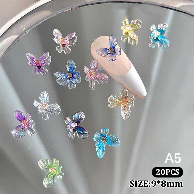 20Pcs Colorful 3D Resin Butterfly Nail Art Charms Accessories For Nails Decoration Design Supplies Material Beauty Tool