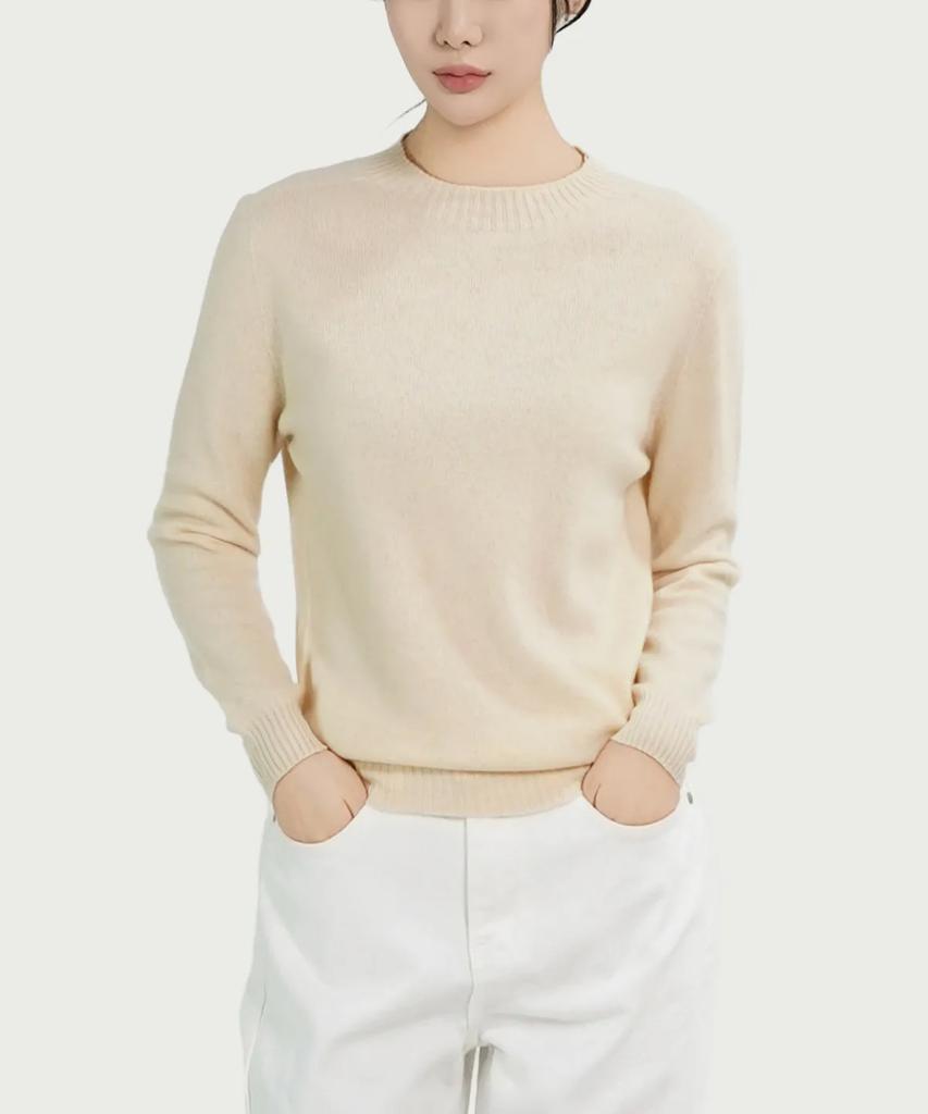 Keulleiseu 100% Wool Basic Knit Sweater_Beige