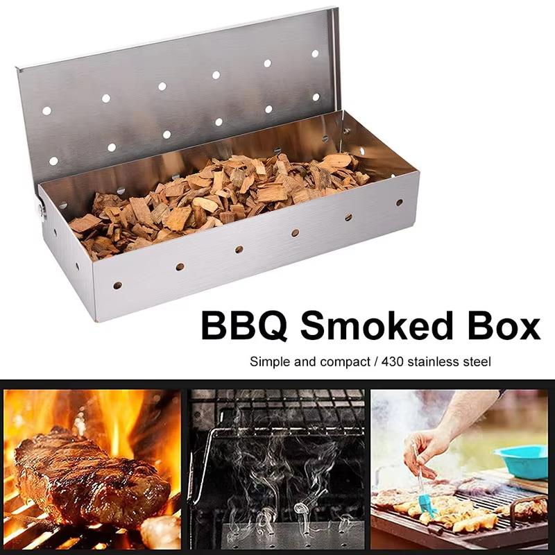 BBQ Flavor Stainless Steel Smoker Box for Barbecue Grill Charcoal Grills Stainless Steel BBQ Grill Accessories Grill Master Gift