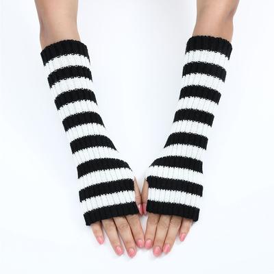 Women's Knitted Fingerless Arm Sleeves Gothic Style Striped Winter Long Arm Warmers Girls Harajuku Fashion Wrist Gloves