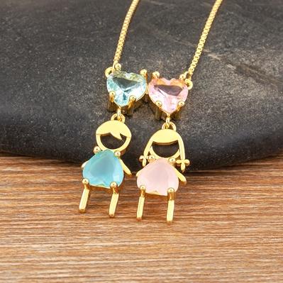 

Nidin Hot Sale Gold Plated Boys and Girls Pendant Necklace Copper CZ Cute Friendship Link Chain Jewelry For Mother s Day Gift