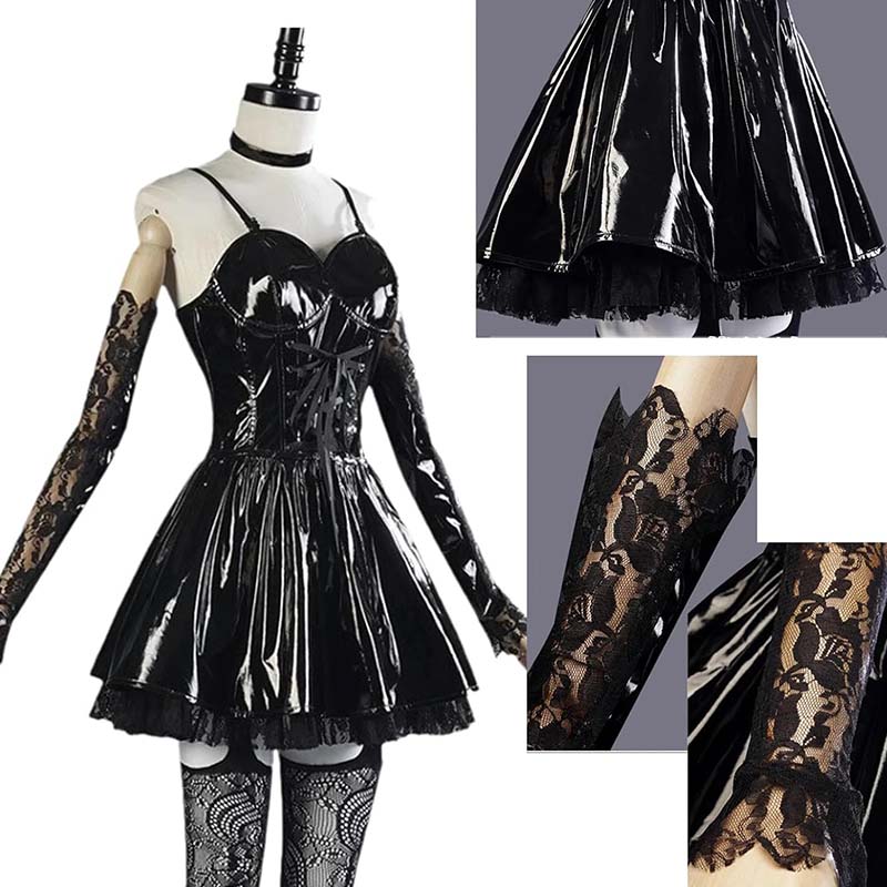 Misamisa Cosplay Costume Death Not Women Goth Dress With Stockings Garters Choker Gothic Misa Amane Leather Dress For Halloween