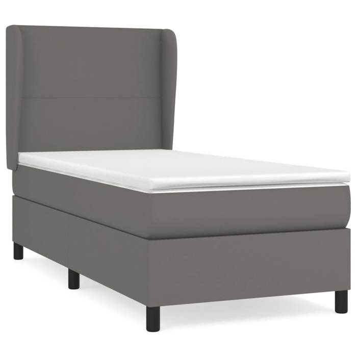 3128899 vidaXL Lit à sommier tapissier avec matelas Gris 100x200 cm Similicuir