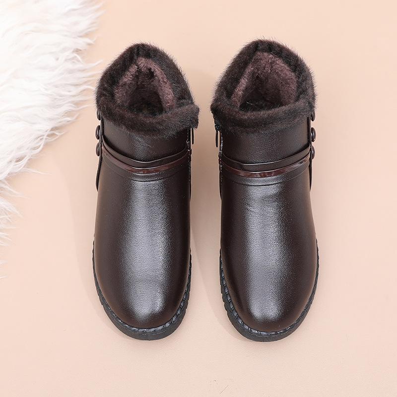 

Модные зимние ботинки женские кожаные теплые ботинки до щиколотки для мам на осень плюшевые туфли на танкетке женские туфли большие размеры 35-41 35 кофейный