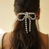 Vintage Ponytail Hair Clip Shiny Tassel Spring Clip Fashion Rhinestone Bow Hairpins  Bride