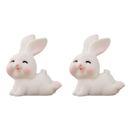 2Pcs Fashion Adorable Eco-friendly Resin Rabbit Zodiac Micro Landscape Ornament for Desktop