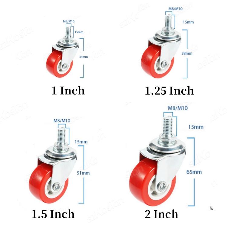 4 Τεμάχια Βαρέως Τύπου 1"/1.25"/1.5"/2" Universal Περιστρεφόμενοι Τροχοί με Ρουλεμάν και Βιδωτό Στέλεχος για Καρότσι Έπιπλα Τροχός με Βιδωτό Στέλεχος M8