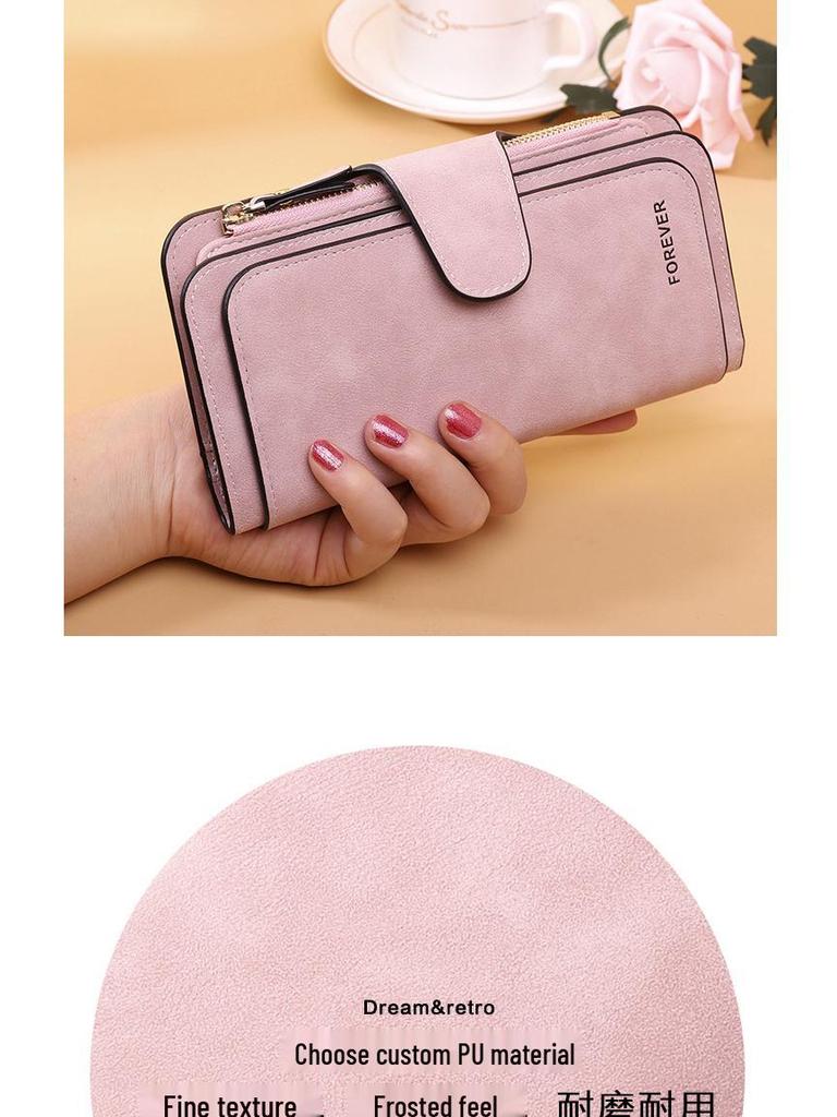 High-End Ladies Tri-Fold Wallet: Frosted PU, Multi-Card Slots, Coin Purse