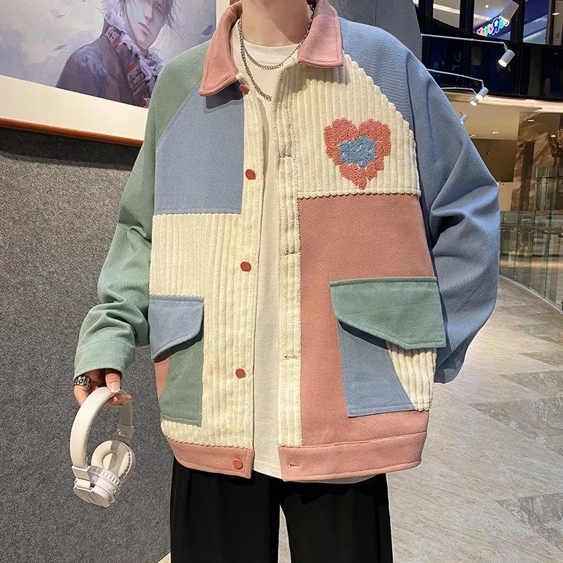 

Мужская рабочая куртка в стиле колор-блок весна/осень — тренд гонконгского стиля 2023 года S розовый