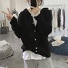 Hooded v-neck knitted cardigan early autumn new loose lazy gentle wind sweater jacket with top women
