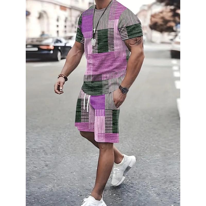 2025 Nou Set de Vară pentru Bărbați Dungi Imprimeu 3D Ținute Copii Adulți Costum Tricou Bărbați Modă Seturi Trening Bărbați Haine Bărbați Oversized