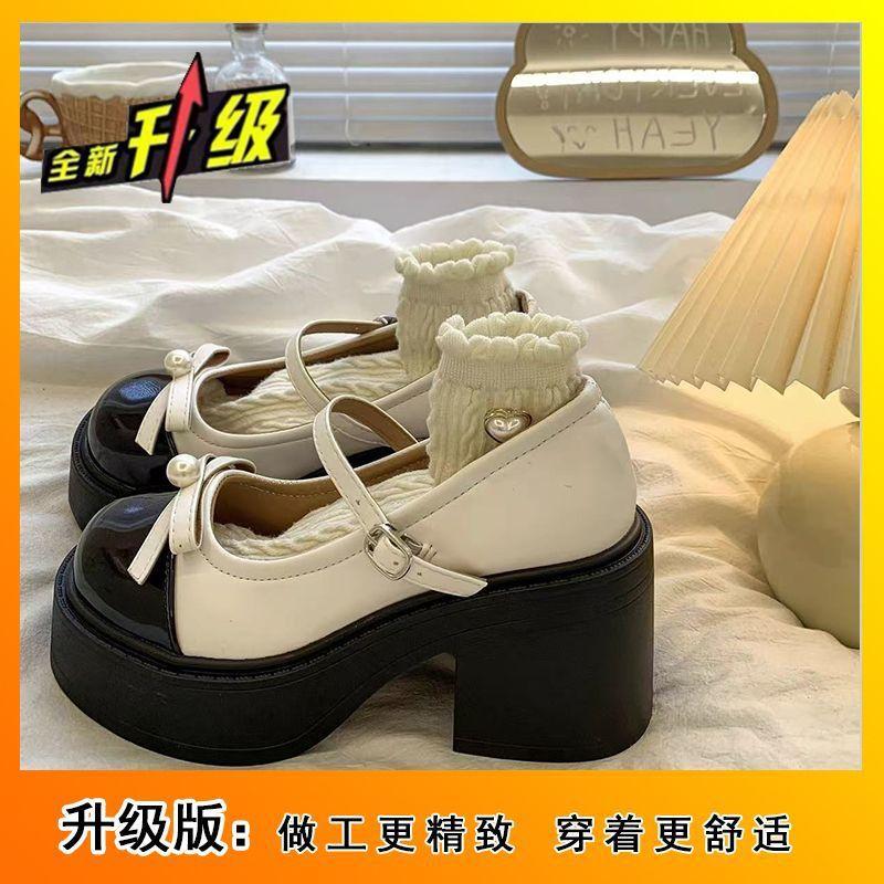 

Xiaoxiangfeng French color matching bow thick high heel small leather shoes women s 2024 summer new Mary Jane shoes single shoe trend 40