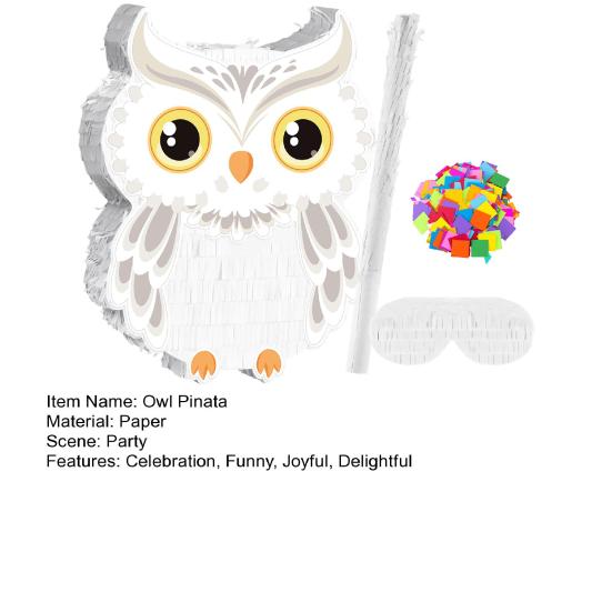 Owl Pinata with Stick Blindfold Confetti Small Owl Pull String Pinata for Woodland Forest Animal Party Birthday Decoration